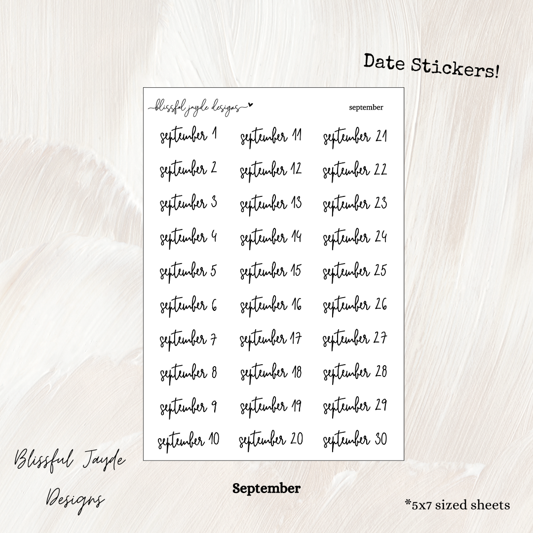 Monthly Date Stickers