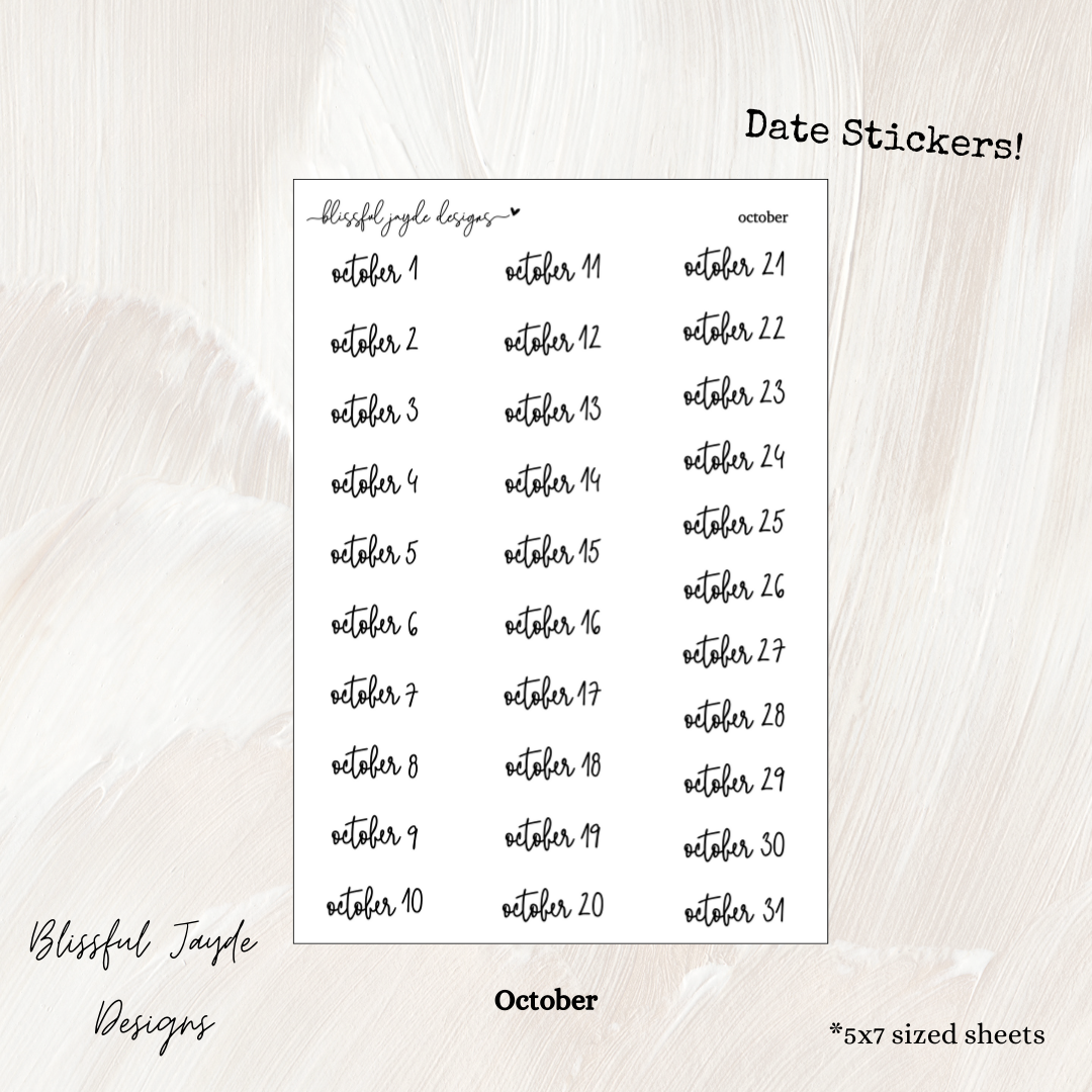 Monthly Date Stickers