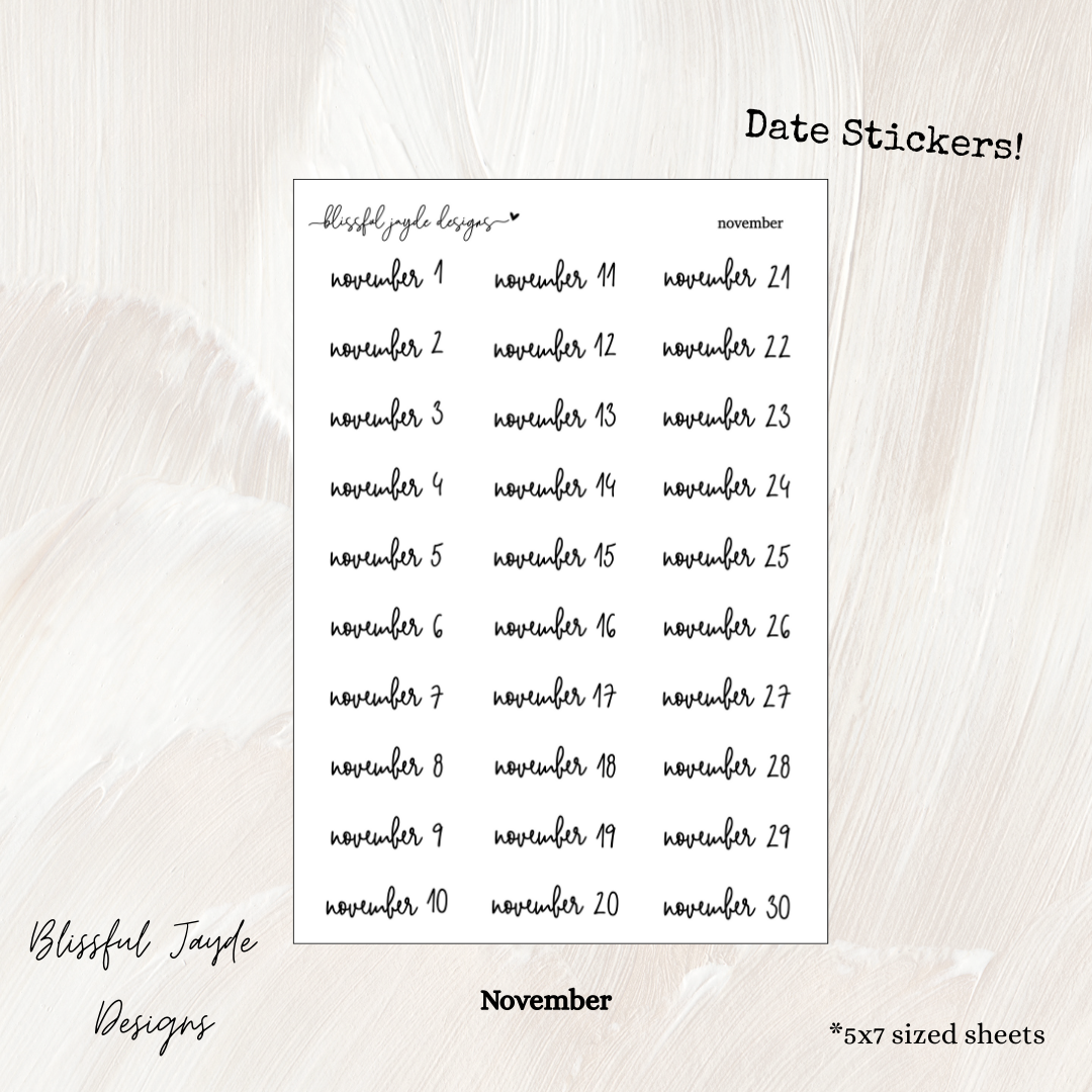 Monthly Date Stickers