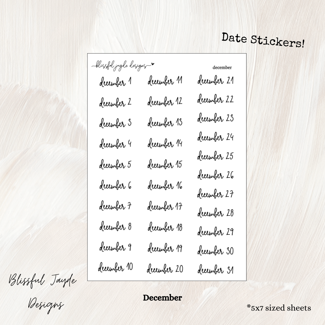 Monthly Date Stickers