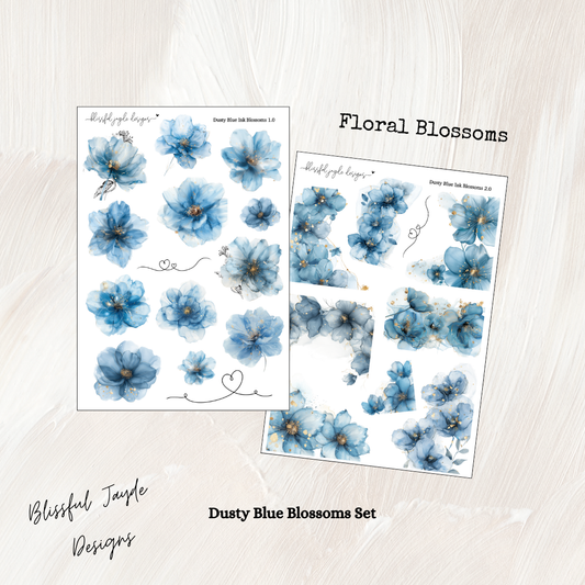 Dusty Blue Ink Blossom Florals