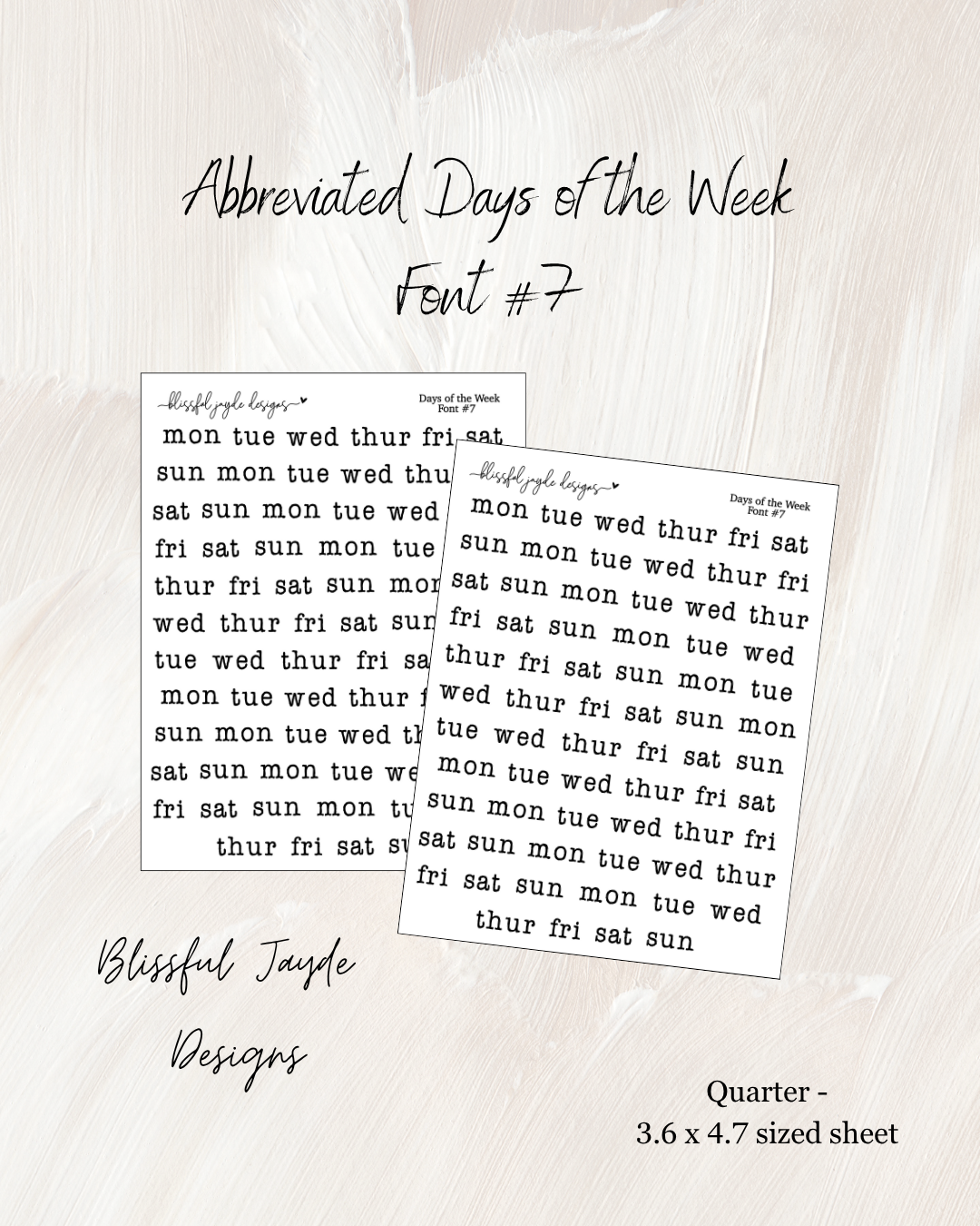 Abbreviated Days of the Week - Font #7