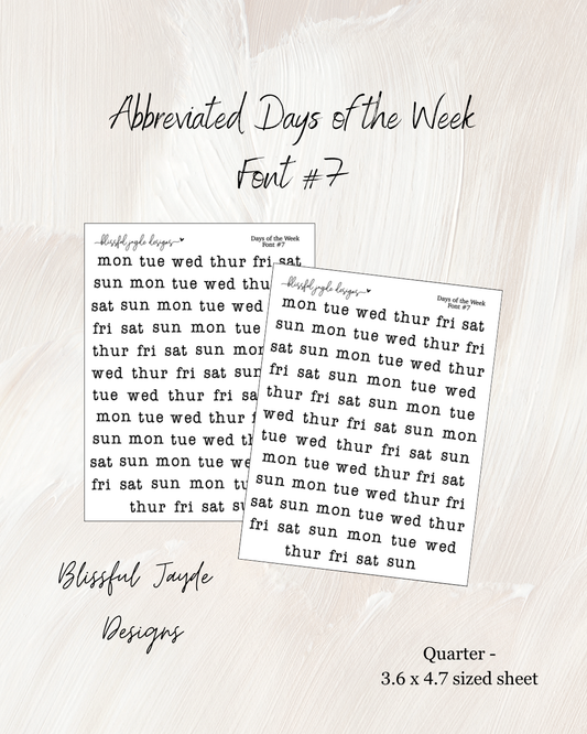 Abbreviated Days of the Week - Font #7