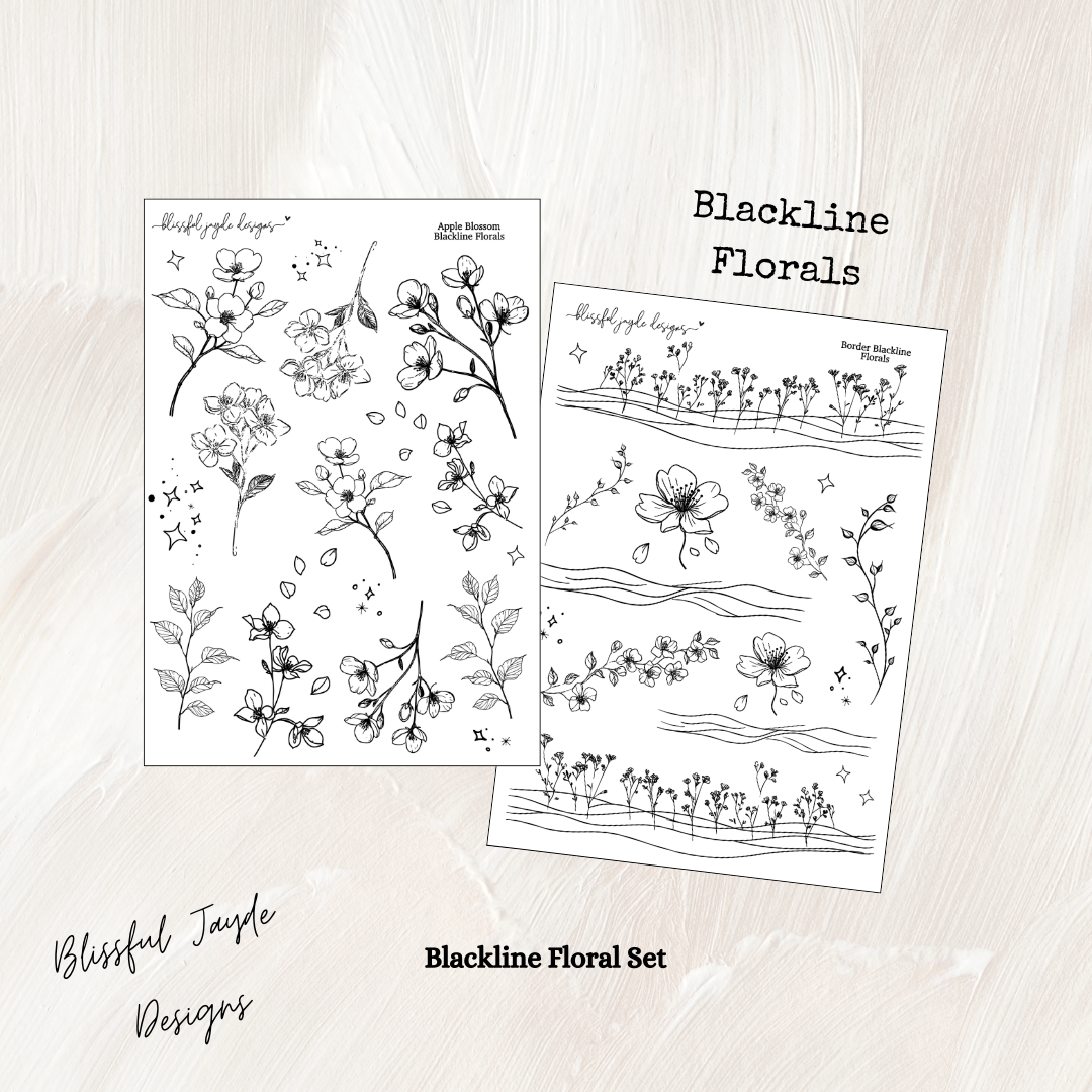 Apple Blossom and Border Blackline Florals