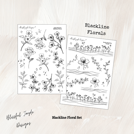 Apple Blossom and Border Blackline Florals