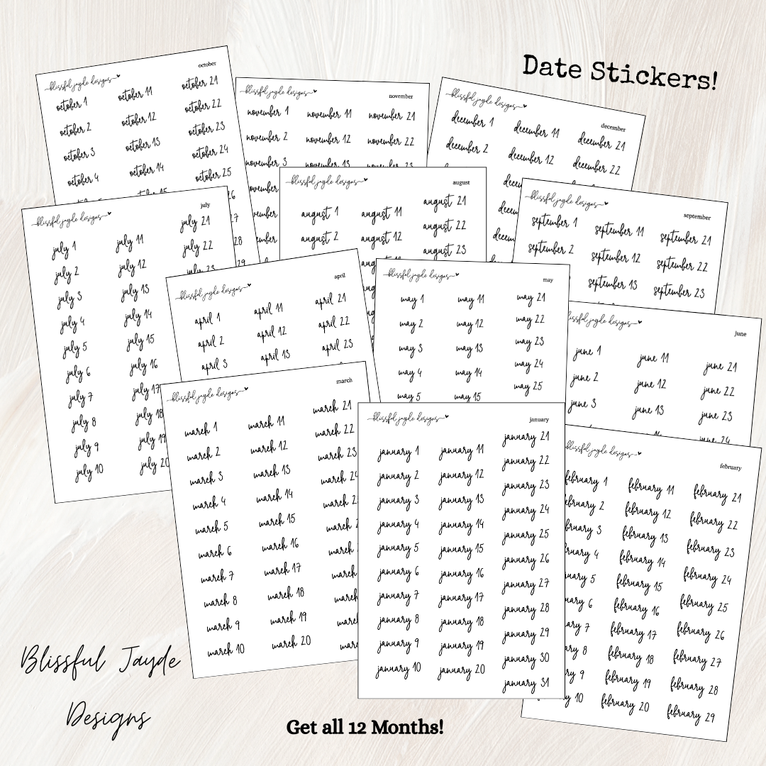 Monthly Date Stickers