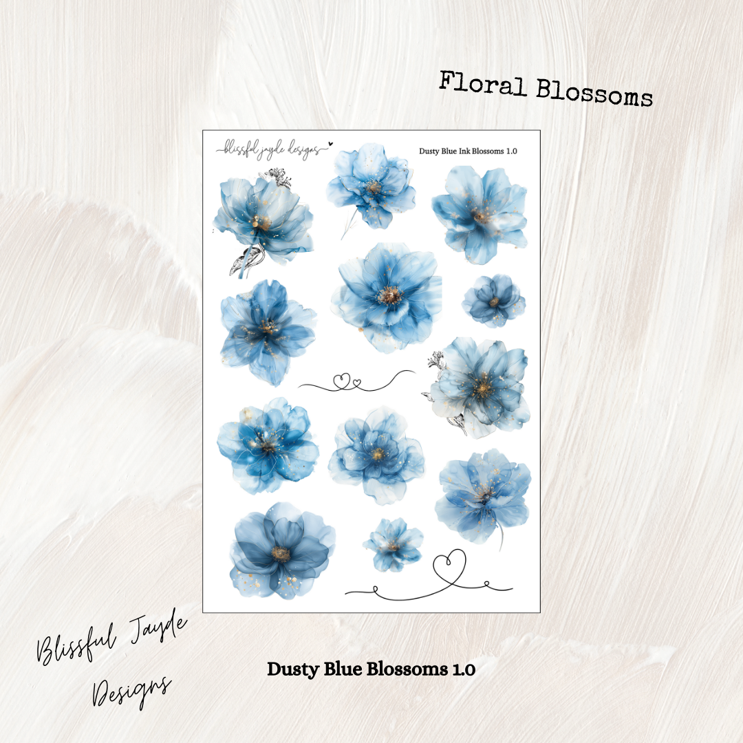 Dusty Blue Ink Blossom Florals