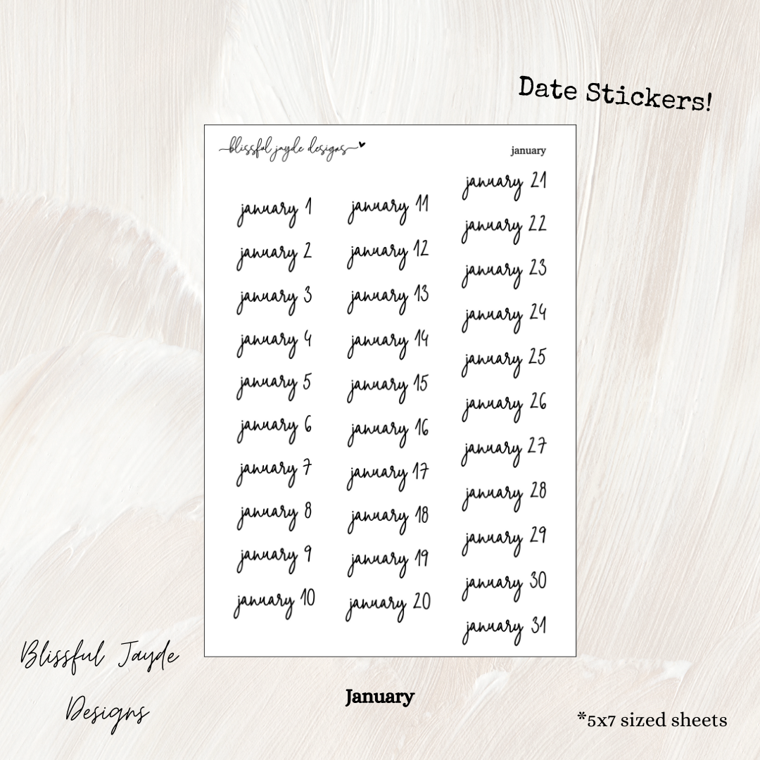 Monthly Date Stickers