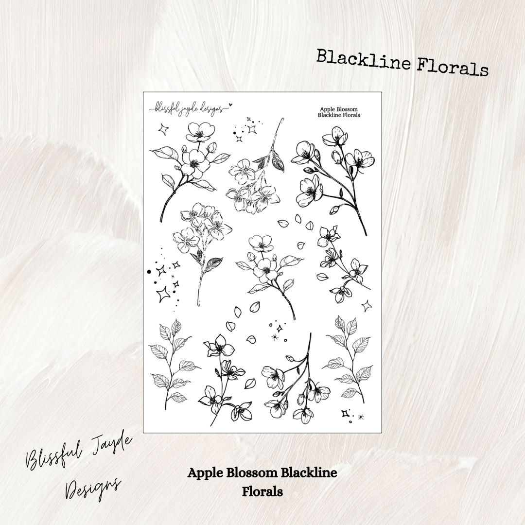 Apple Blossom and Border Blackline Florals