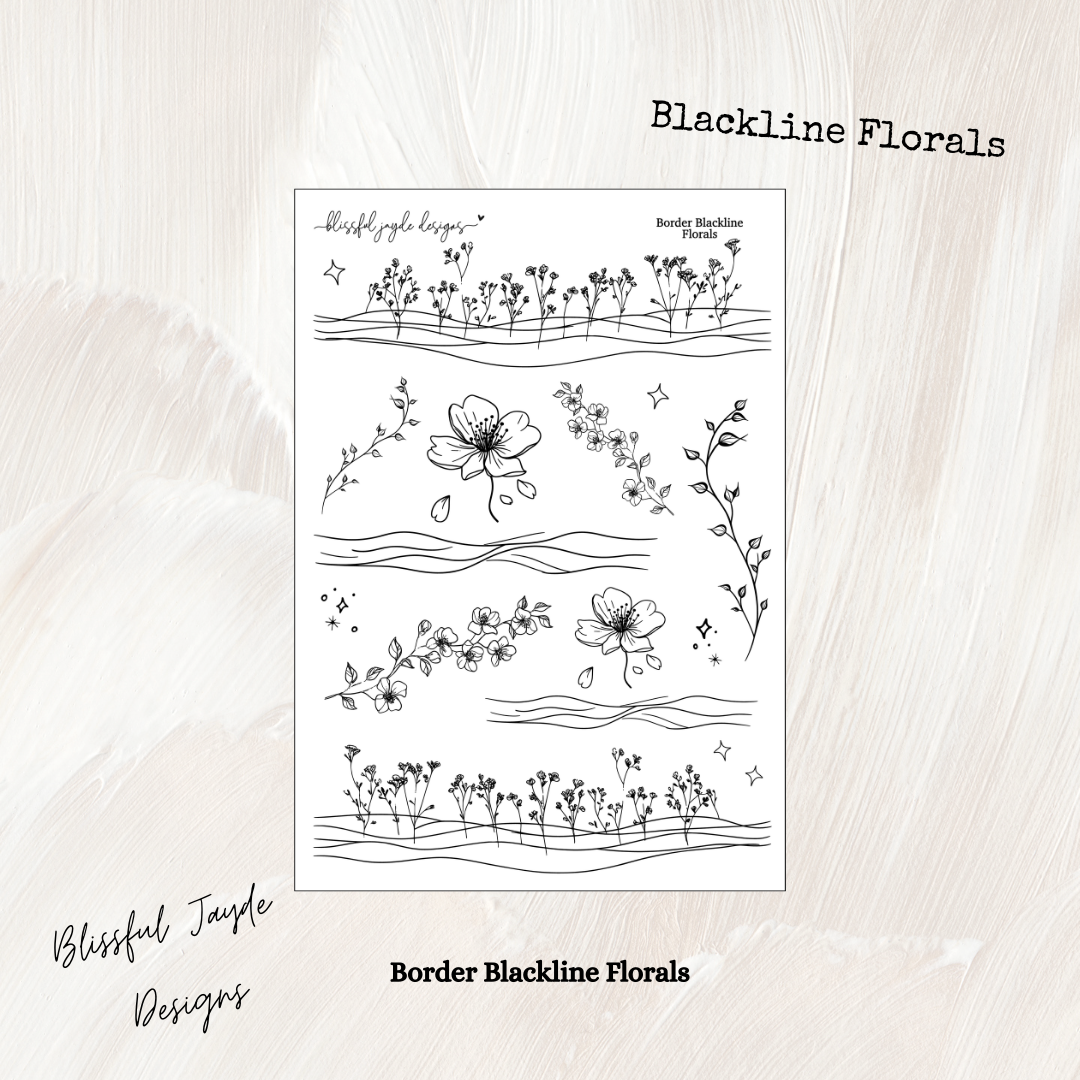 Apple Blossom and Border Blackline Florals