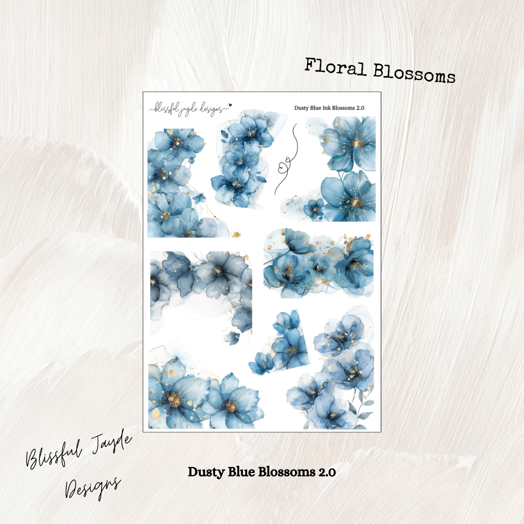 Dusty Blue Ink Blossom Florals