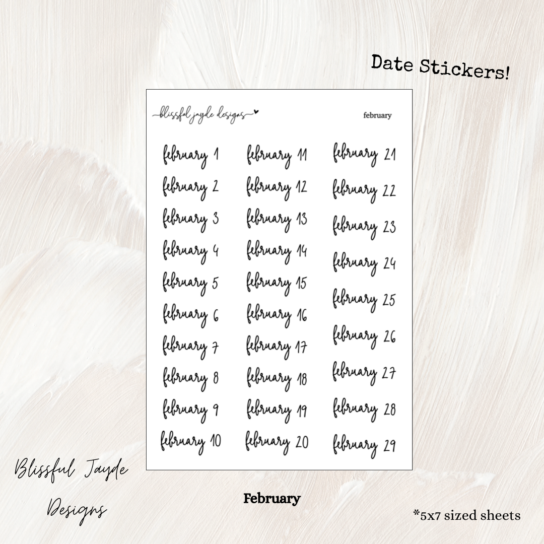 Monthly Date Stickers