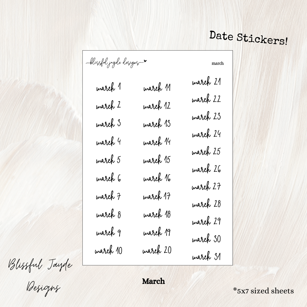 Monthly Date Stickers