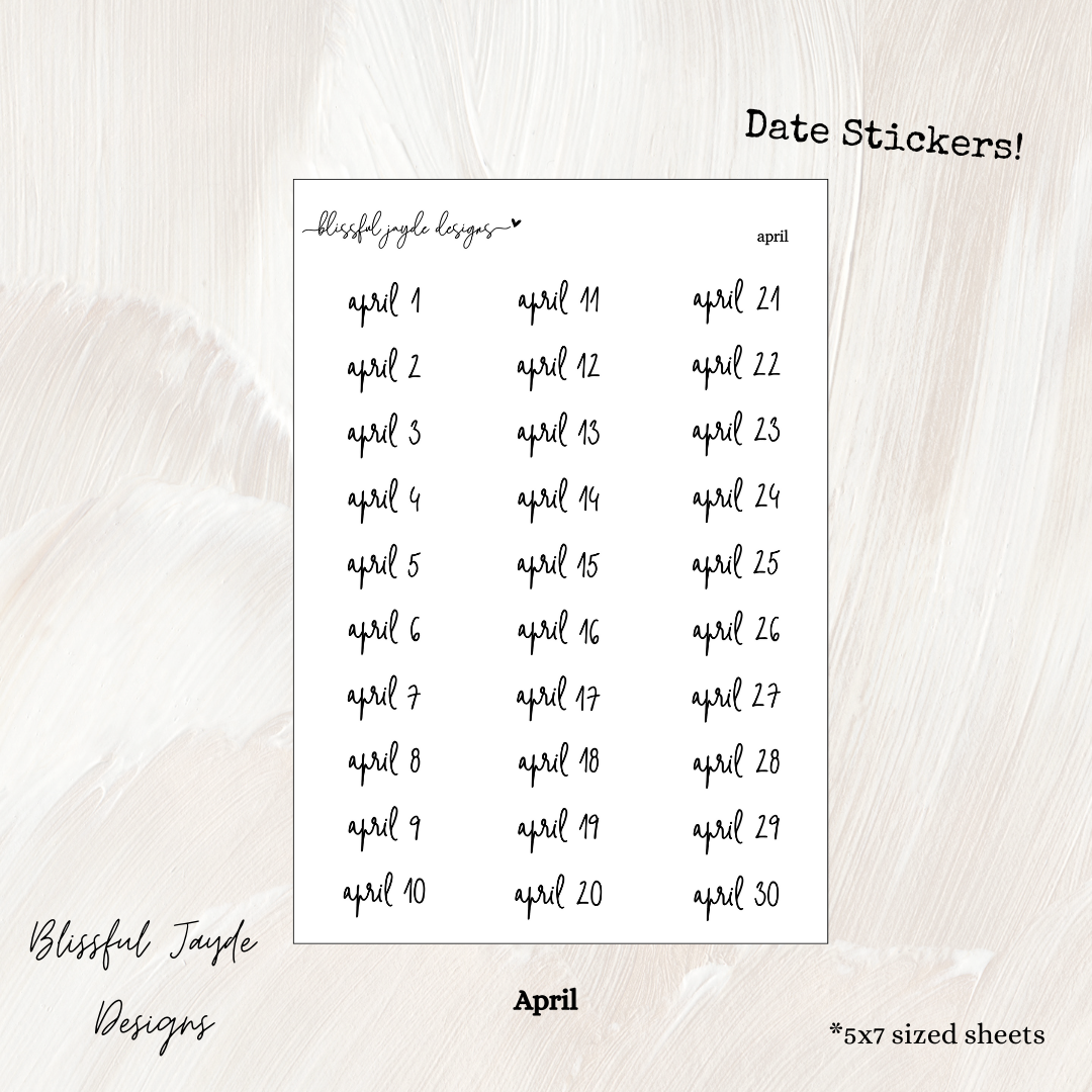 Monthly Date Stickers