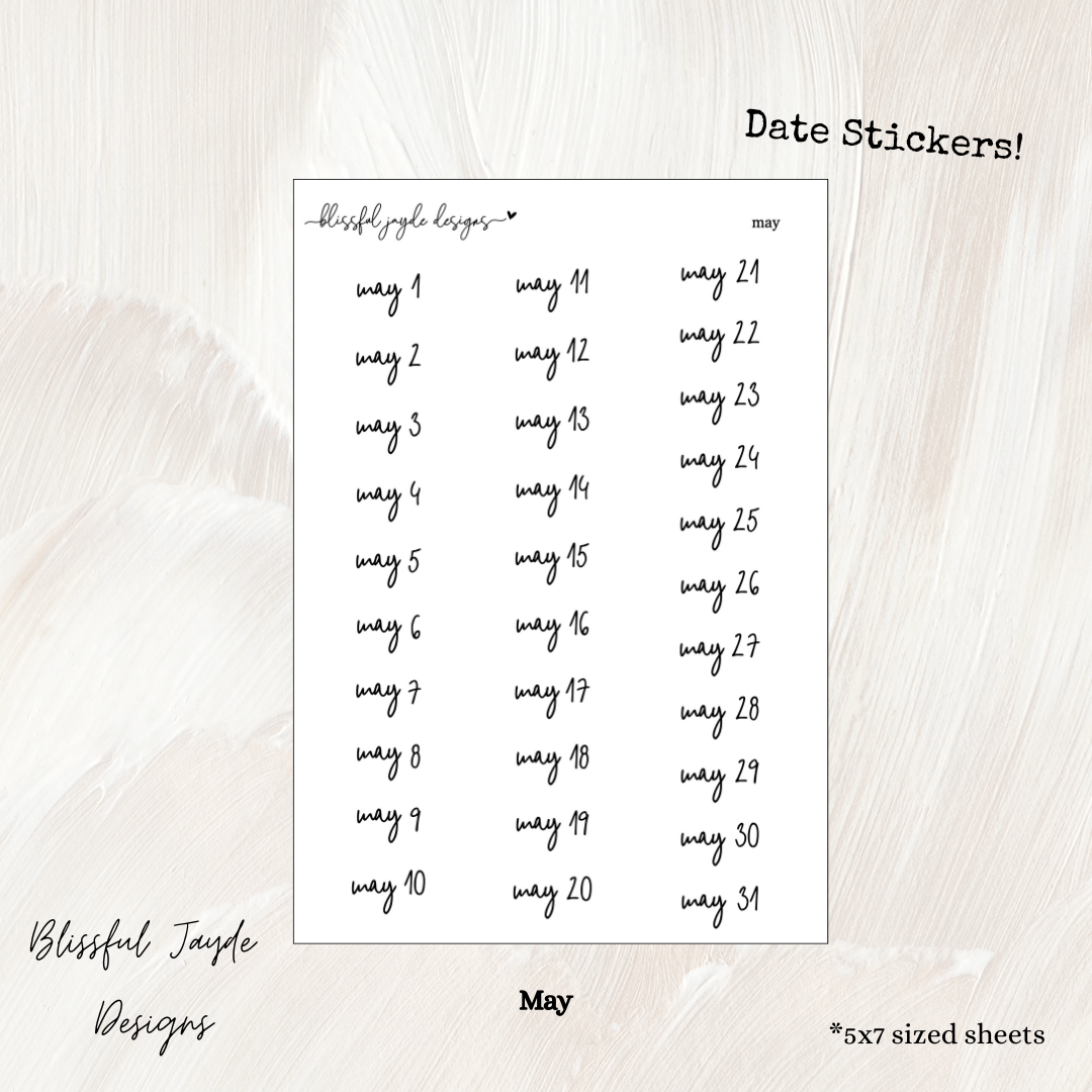 Monthly Date Stickers