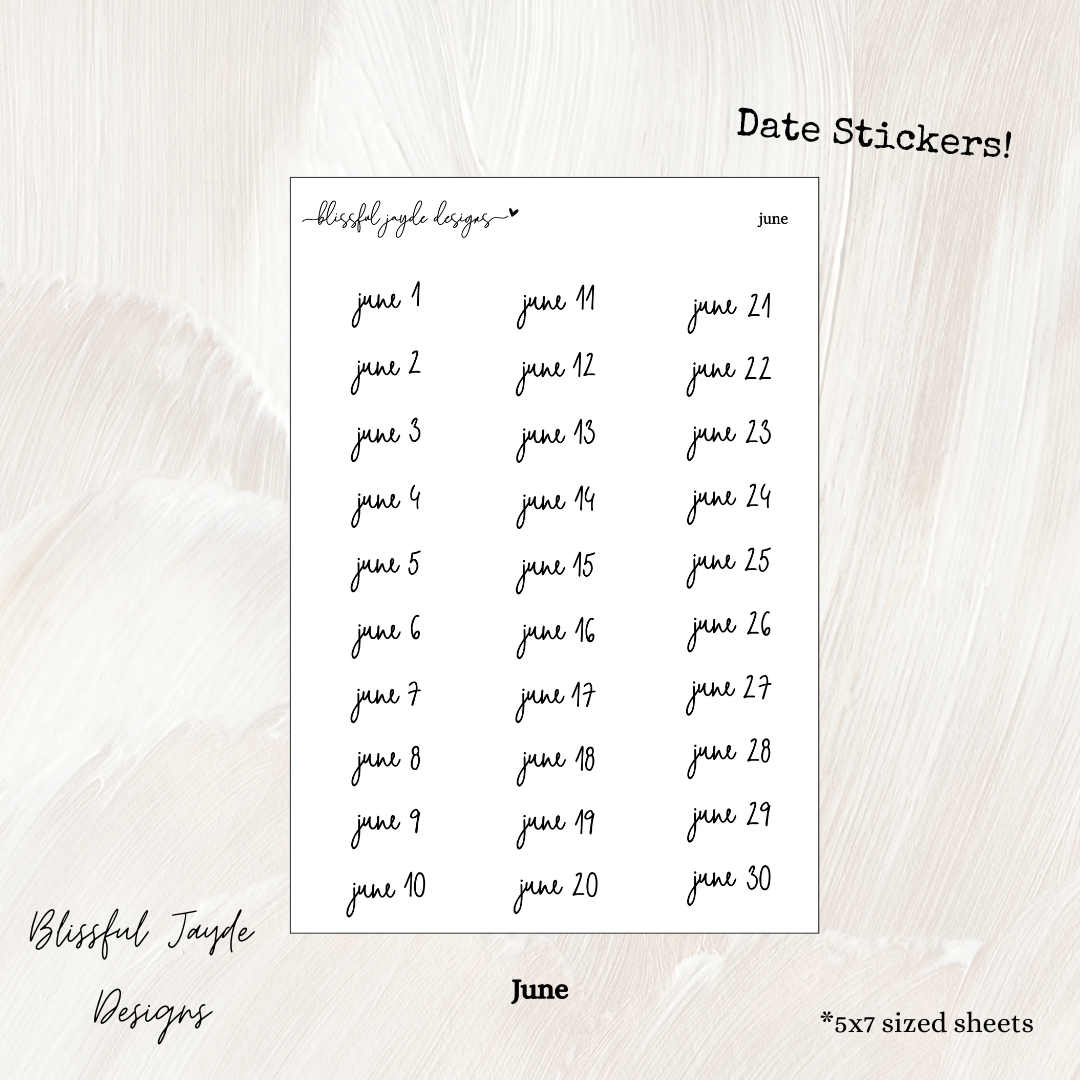 Monthly Date Stickers