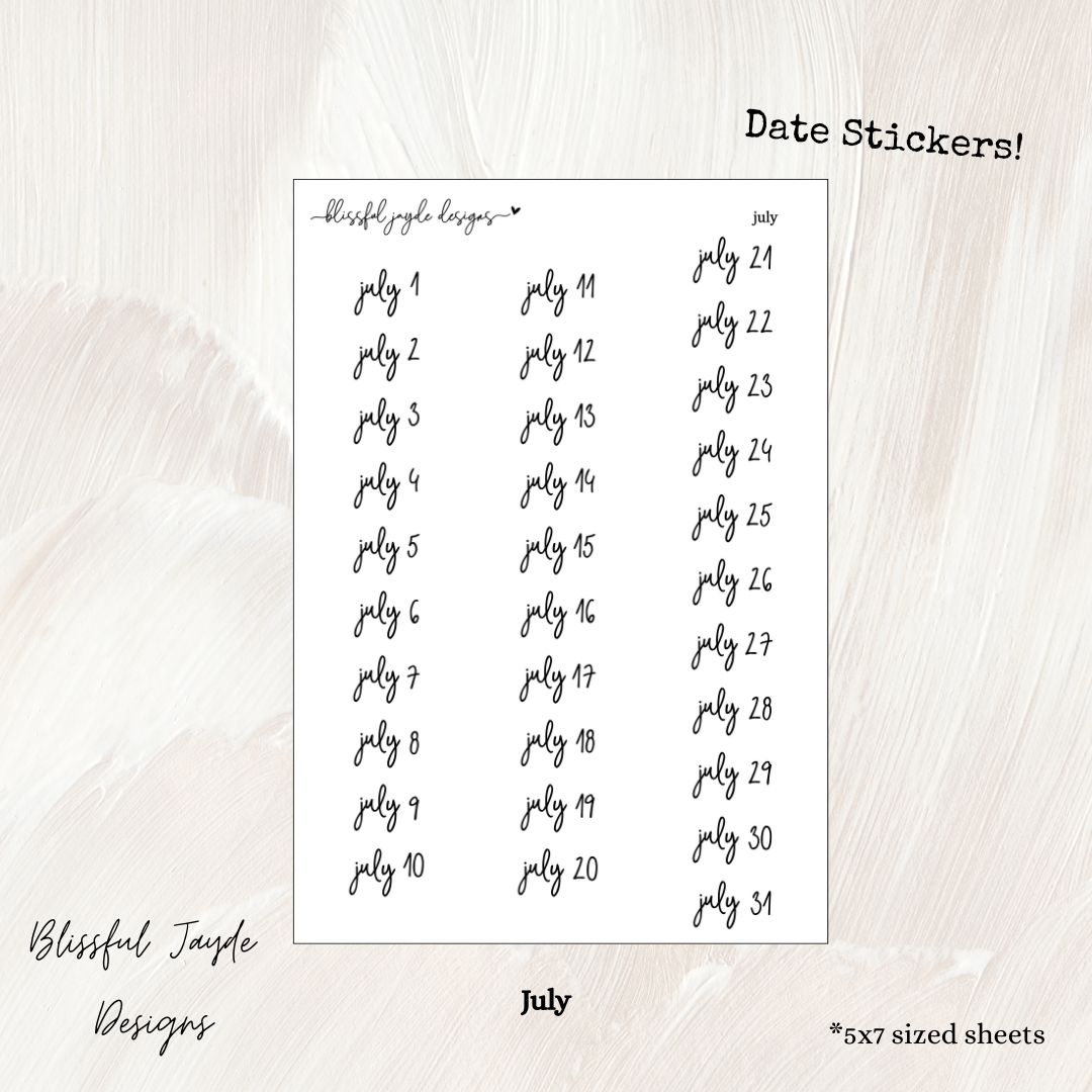 Monthly Date Stickers