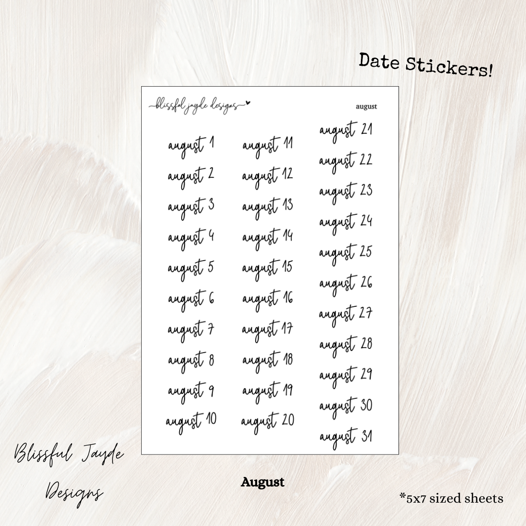 Monthly Date Stickers